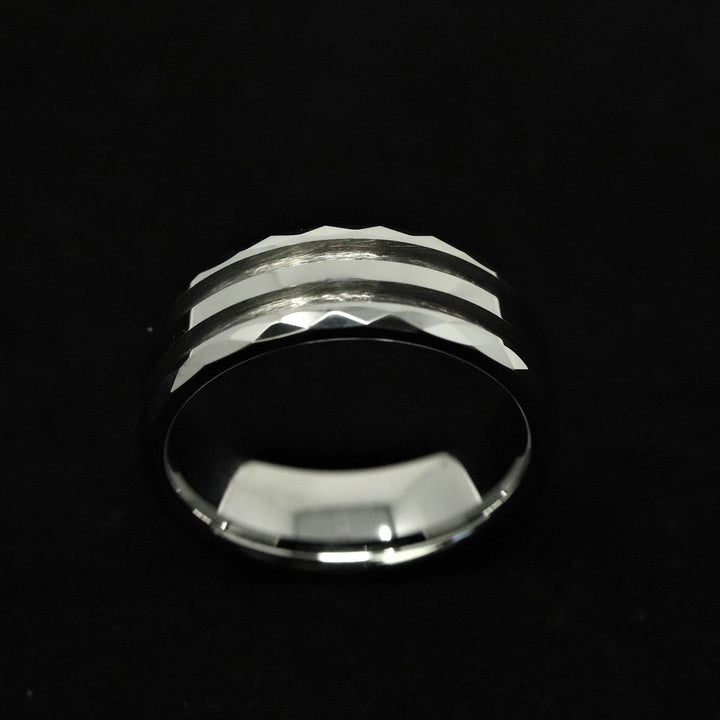Faceted/Hammered Tungsten Double Channel Ring Blank 8mm Wide 1.5mm Channels - The Opal Dealer