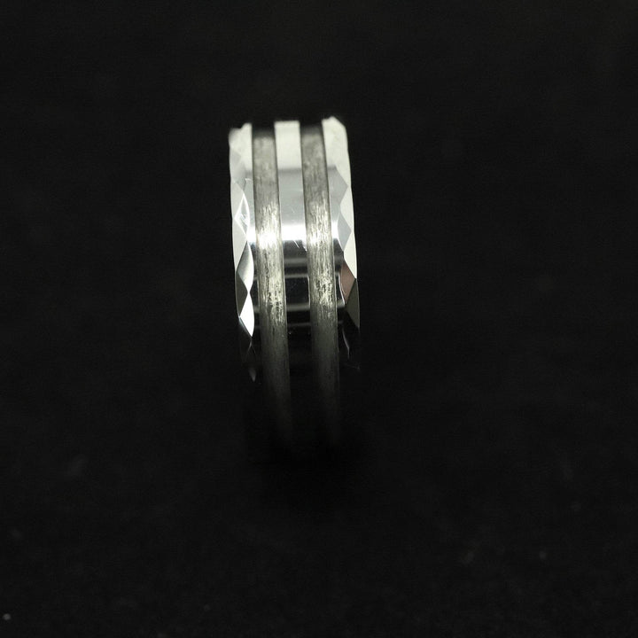 Faceted/Hammered Tungsten Double Channel Ring Blank 8mm Wide 1.5mm Channels - The Opal Dealer