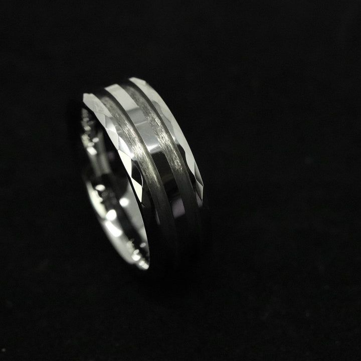 Faceted/Hammered Tungsten Double Channel Ring Blank 8mm Wide 1.5mm Channels - The Opal Dealer