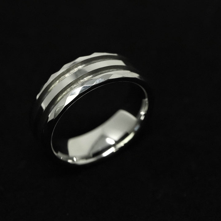 Faceted/Hammered Tungsten Double Channel Ring Blank 8mm Wide 1.5mm Channels - The Opal Dealer