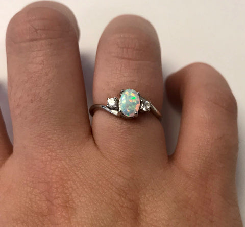 Opal Ring Oval Cut Pearl White Opal Ring 925 Sterling Silver Ring The Opal Dealer