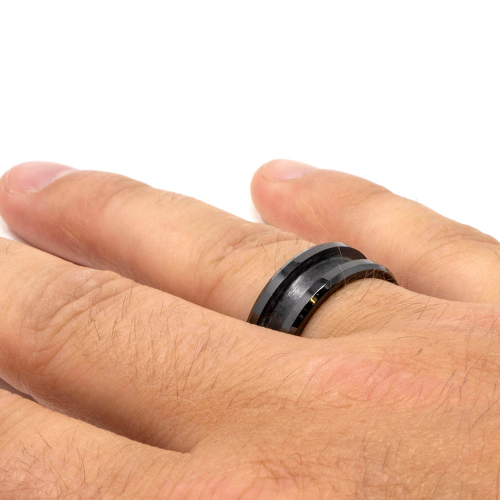 Black Ceramic Ring Blank 8mm Wide 4mm Channel - The Opal Dealer