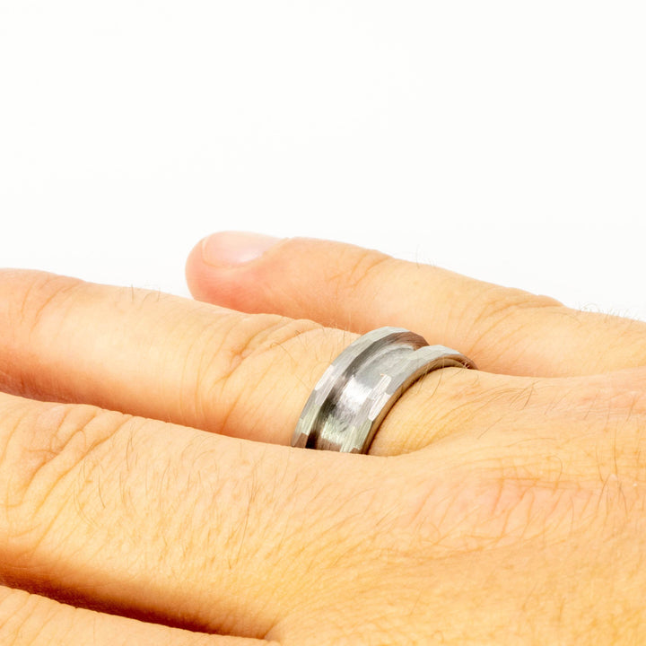 Faceted/Hammered Tungsten Ring Blank 8mm Wide 4mm Channel - The Opal Dealer