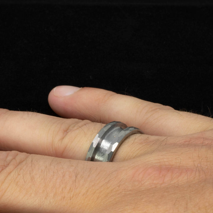 Faceted/Hammered Tungsten Ring Blank 8mm Wide 4mm Channel - The Opal Dealer