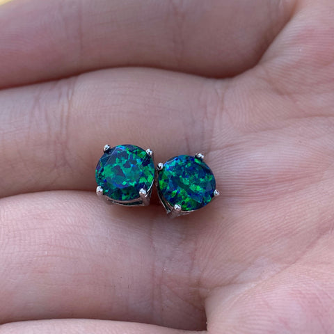 Opal Stud Earrings Black Emerald Opal Faceted Earrings The