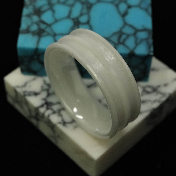 White Ceramic Double Channel Ring Blank 8mm Wide 2.5mm Channels - The Opal Dealer