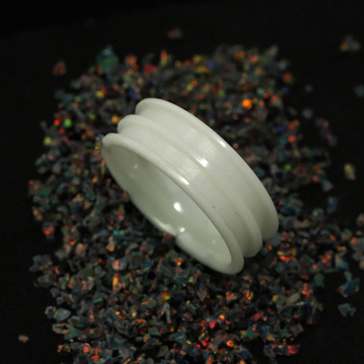 White Ceramic Double Channel Ring Blank 8mm Wide 2.5mm Channels - The Opal Dealer