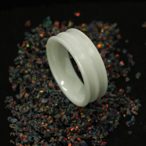 White Ceramic Double Channel Ring Blank 8mm Wide 2.5mm Channels - The Opal Dealer