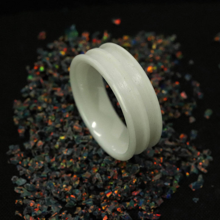 White Ceramic Double Channel Ring Blank 8mm Wide 2.5mm Channels - The Opal Dealer