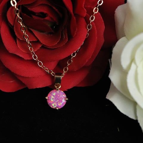 Faceted Aurora Opal Necklace 14k Gold Plated 8mm