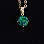 Faceted Black Emerald Opal Necklace 14k Gold Plated 8mm