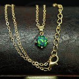 Faceted Black Emerald Opal Necklace 14k Gold Plated 8mm