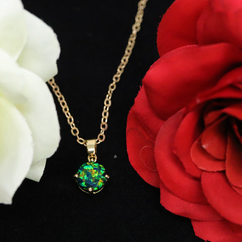 Faceted Black Emerald Opal Necklace 14k Gold Plated 8mm