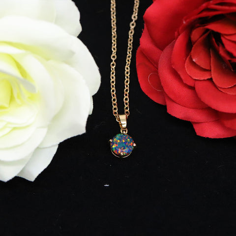 Faceted Black Fire Opal Necklace 14k Gold Plated 8mm