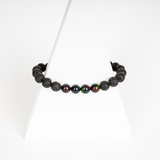 Black Ember Opalescence & Lava Stone Beaded Bracelet - New Design