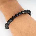 Black Ember Opalescence & Lava Stone Beaded Bracelet