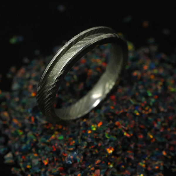 Twisted Stainless Damascus Steel Ring Blank 4mm Wide 2mm Channel - The Opal Dealer