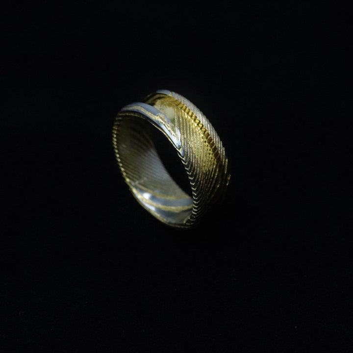24K Gold Plated Twisted Stainless Damascus Steel Ring Blank 8mm Wide 4mm Channel - The Opal Dealer
