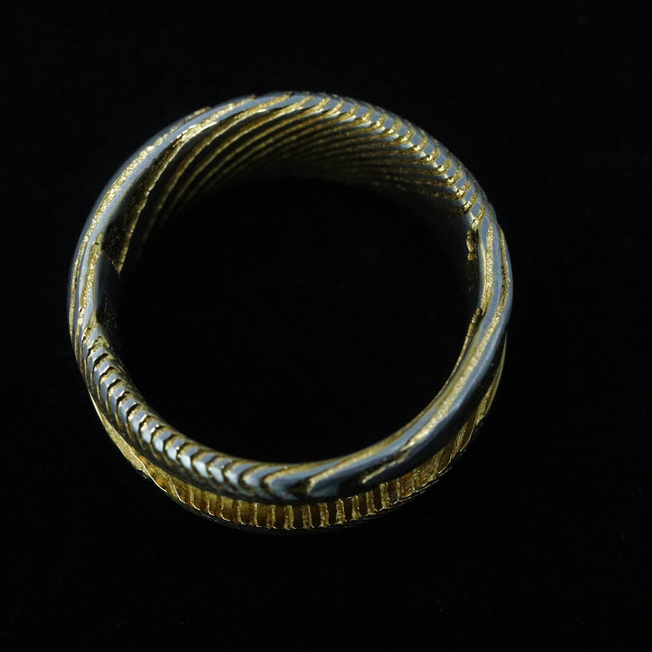 24K Gold Plated Twisted Stainless Damascus Steel Ring Blank 8mm Wide 4mm Channel - The Opal Dealer