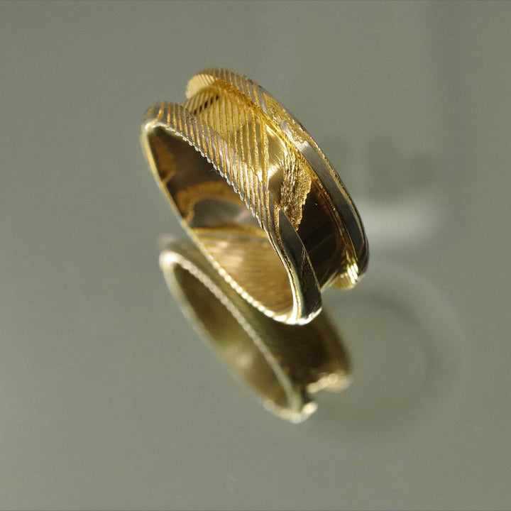 24K Gold Plated Twisted Stainless Damascus Steel Ring Blank 8mm Wide 4mm Channel - The Opal Dealer