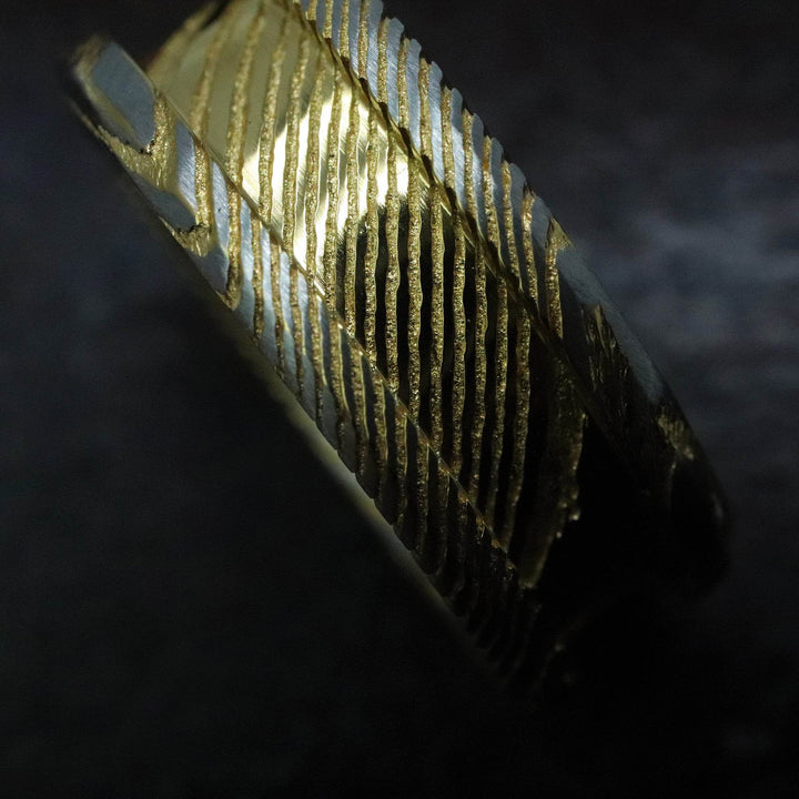24K Gold Plated Twisted Stainless Damascus Steel Ring Blank 8mm Wide 4mm Channel - The Opal Dealer