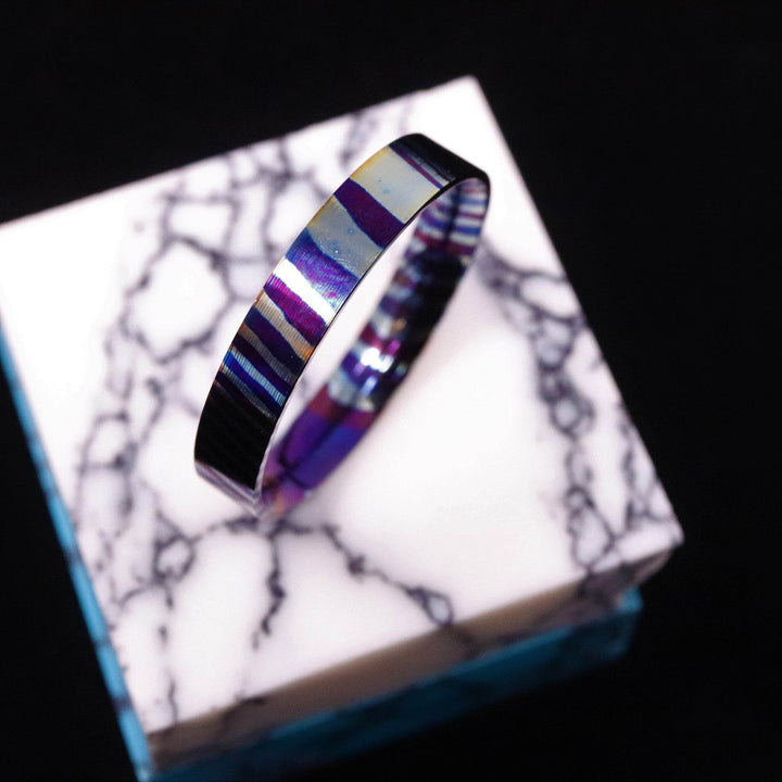 Heat Treated Titanium Damascus Ring Blank 4mm Wide Liner - The Opal Dealer