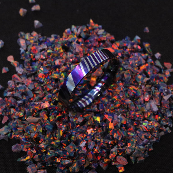 Heat Treated Titanium Damascus Ring Blank 4mm Wide Liner - The Opal Dealer