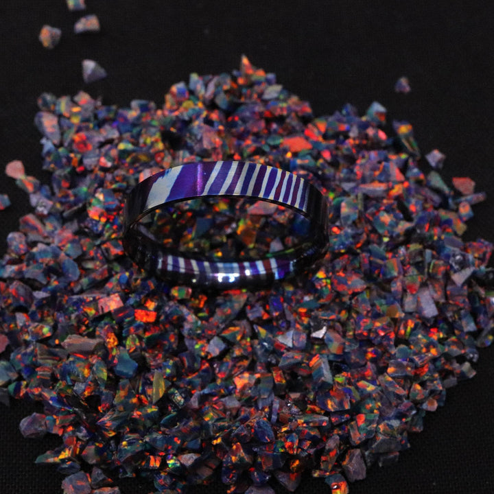 Heat Treated Titanium Damascus Ring Blank 4mm Wide Liner - The Opal Dealer