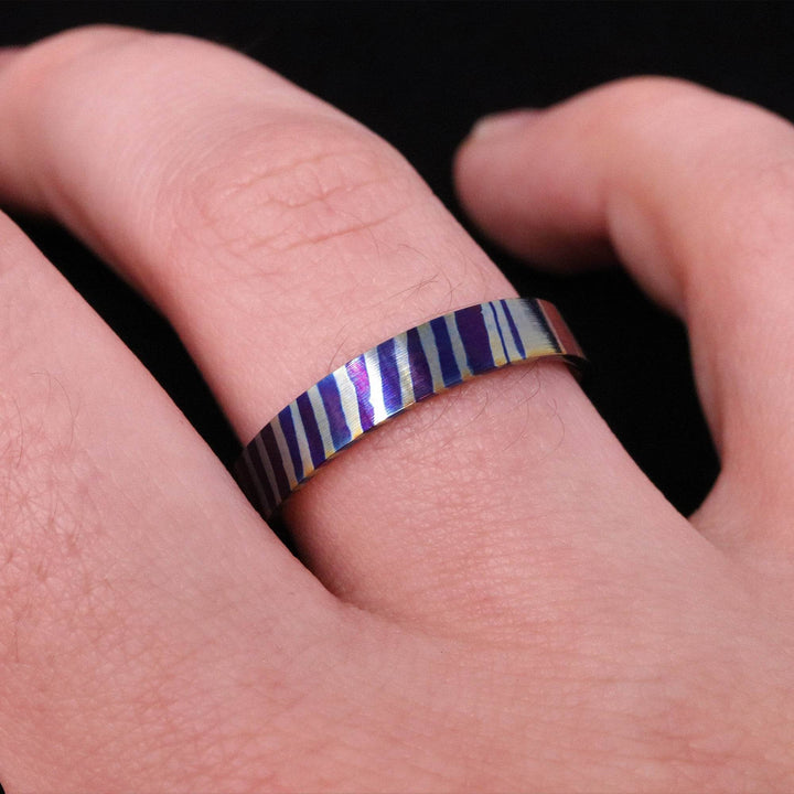 Heat Treated Titanium Damascus Ring Blank 4mm Wide Liner - The Opal Dealer