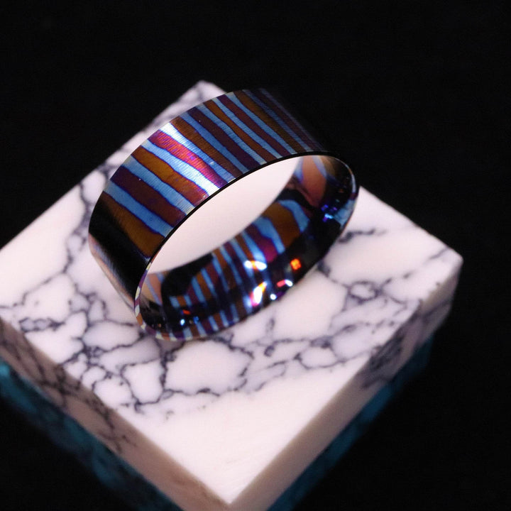 Heat Treated Titanium Damascus Ring Blank 8mm Wide Liner - The Opal Dealer