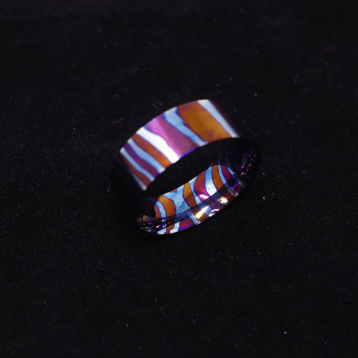 Heat Treated Titanium Damascus Ring Blank 8mm Wide Liner - The Opal Dealer
