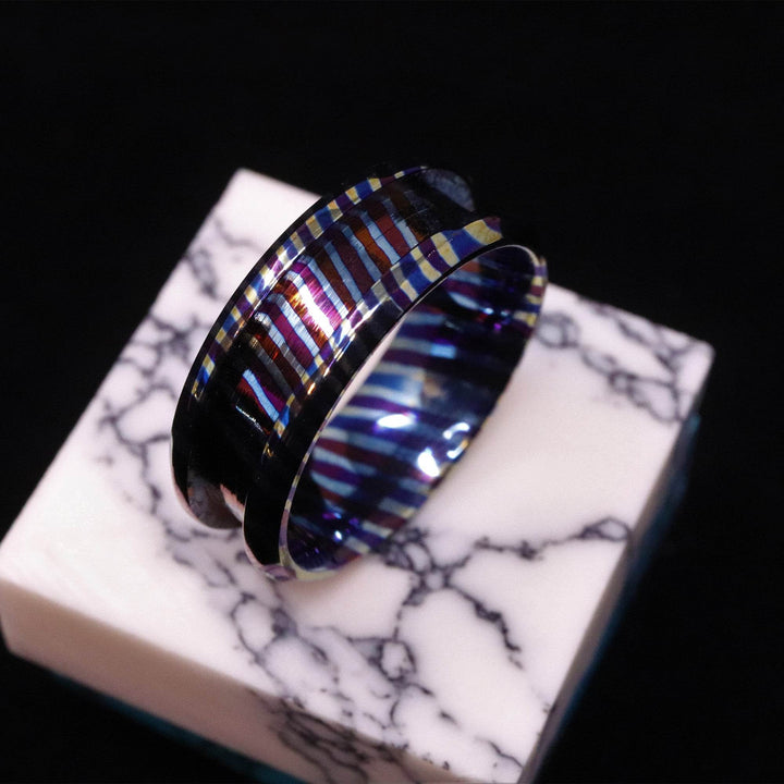 Heat Treated Titanium Damascus Ring Blank 8mm Wide 4mm Channel - The Opal Dealer