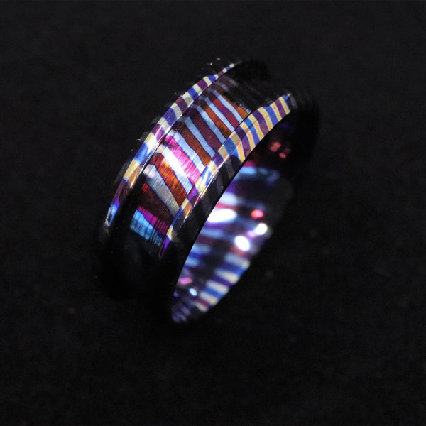 Heat Treated Titanium Damascus Ring Blank 8mm Wide 4mm Channel - The Opal Dealer