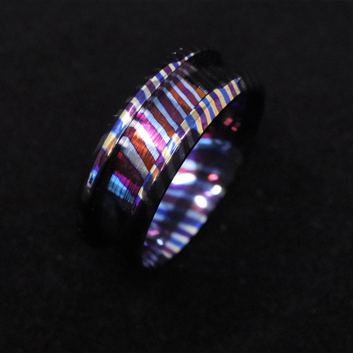 Heat Treated Titanium Damascus Ring Blank 8mm Wide 4mm Channel - The Opal Dealer