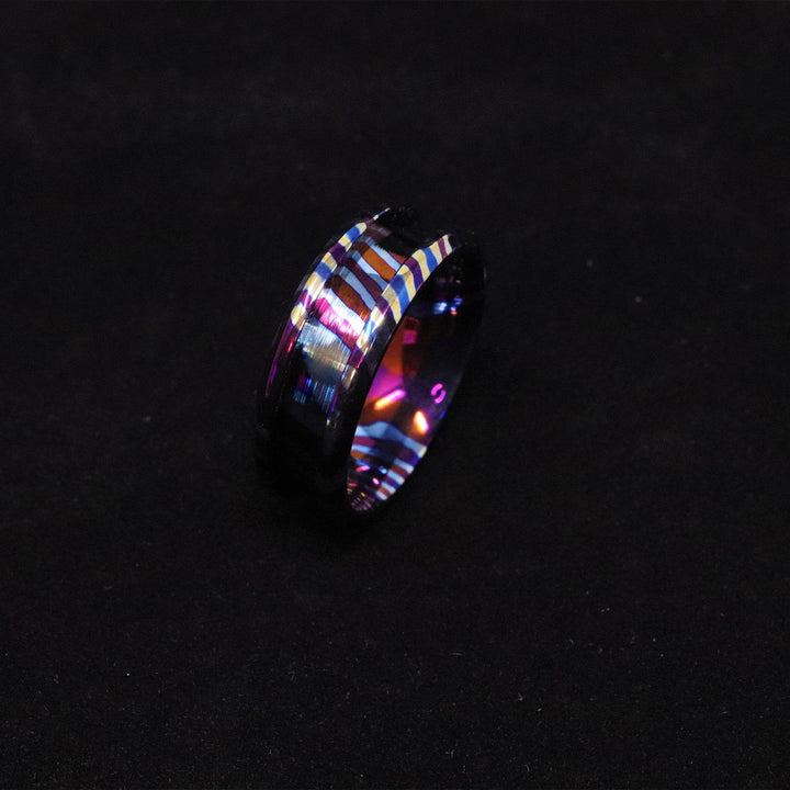 Heat Treated Titanium Damascus Ring Blank 8mm Wide 4mm Channel - The Opal Dealer