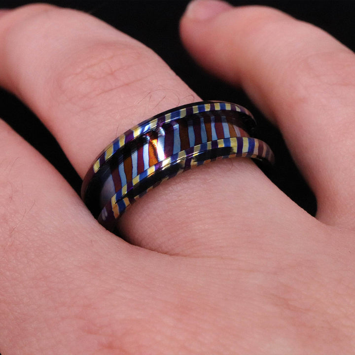 Heat Treated Titanium Damascus Ring Blank 8mm Wide 4mm Channel - The Opal Dealer