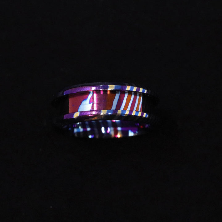 Heat Treated Titanium Damascus Ring Blank 8mm Wide 4mm Channel - The Opal Dealer