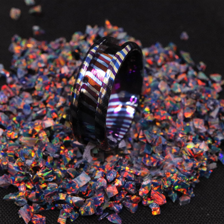 Heat Treated Titanium Damascus Ring Blank 8mm Wide 4mm Channel - The Opal Dealer