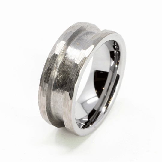 Faceted/Hammered Tungsten Ring Blank 8mm Wide 4mm Channel - The Opal Dealer