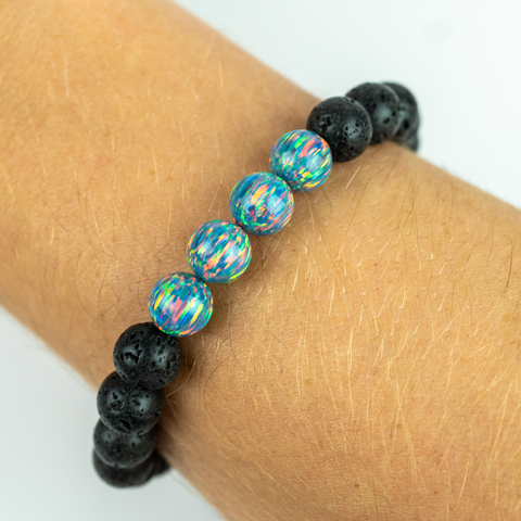 Moonstone Opal & Lava Stone Beaded Bracelet - New Design