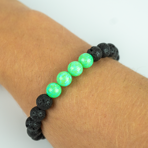 Nuclear Green Opal & Lava Stone Beaded Bracelet