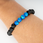 Ocean Blue Opalescence & Lava Stone Beaded Bracelet