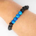 Ocean Blue Opalescence & Lava Stone Beaded Bracelet