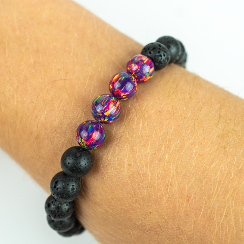 Orchid Opal & Lava Stone Beaded Bracelet