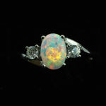 Oval Cut Pearl White Opal Ring with Cubic Zirconia - 925 Sterling Silver Statement Ring