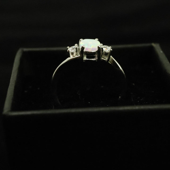 Oval Cut Pearl White Opal Ring with Cubic Zirconia - 925 Sterling Silver Statement Ring - The Opal Dealer