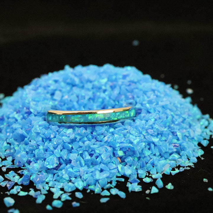 3mm Single Band Pacific Sapphire Opal Ring - 925 Sterling Silver Stackable Ring - The Opal Dealer