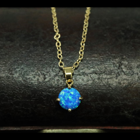 Faceted Pacific Sapphire Opal Necklace 14k Gold Plated 8mm