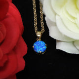 Faceted Pacific Sapphire Opal Necklace 14k Gold Plated 8mm