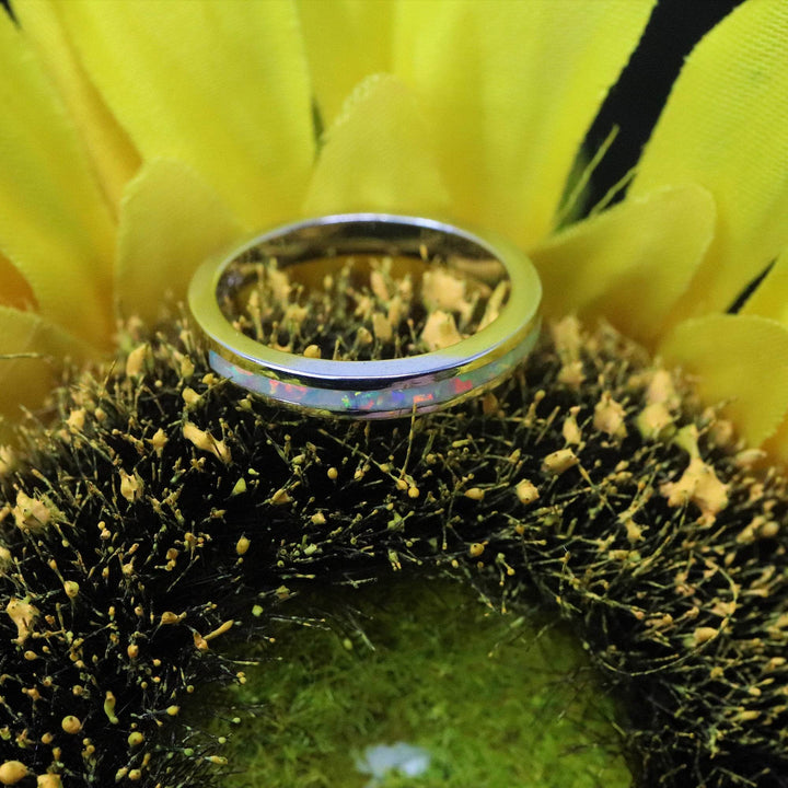 3mm Single Band Pearl White Opal Ring - 925 Sterling Silver Stackable Ring - The Opal Dealer